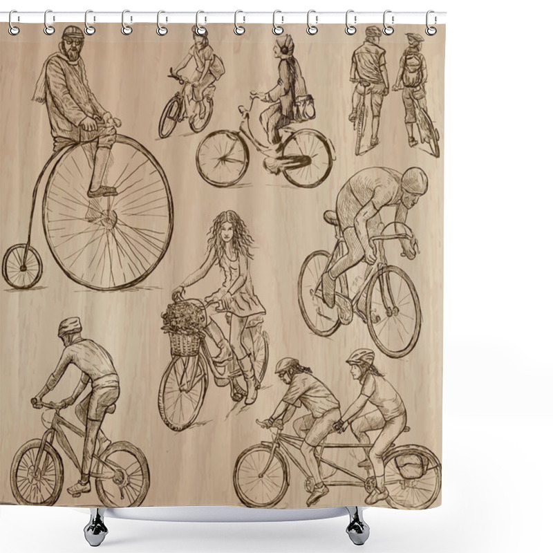 Personality  Cycling - An Hand Drawn Vector Pack Shower Curtains