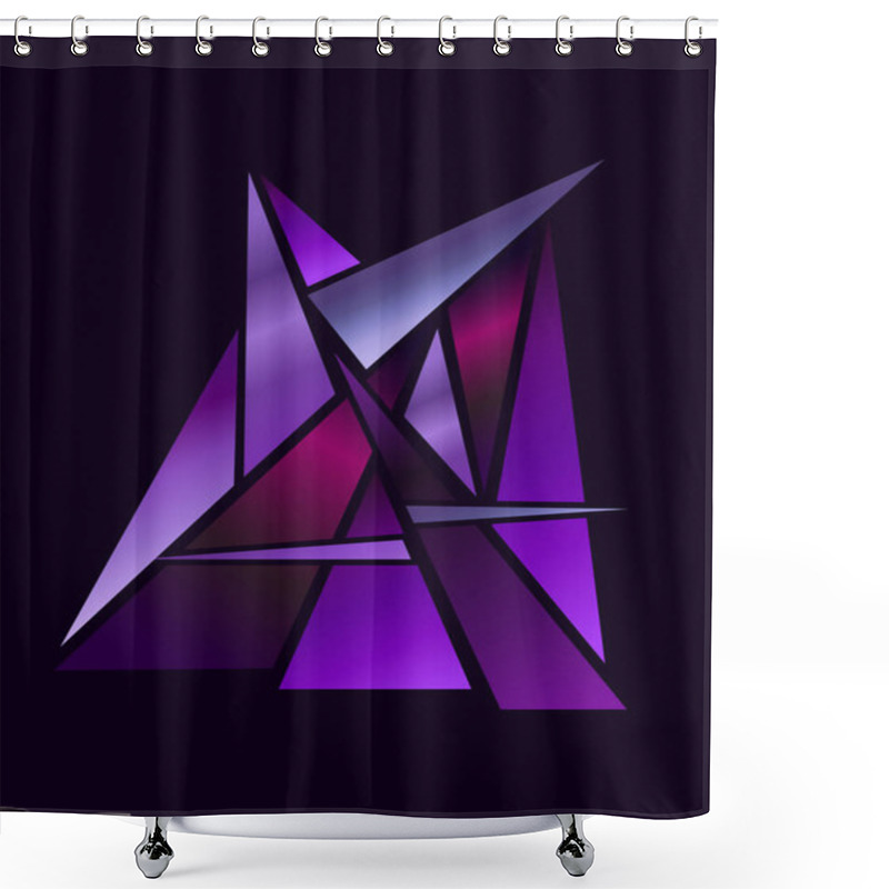 Personality  Geometric Pattern.  Consists Of Many Triangular Shapes In Different Shades Of Purple . The Figures Form A Star-shaped Shape. The Background Is Black, The Colors Of The Figures Are Expressive.  Contrast Between Bright Colors And Dark Background. Shower Curtains