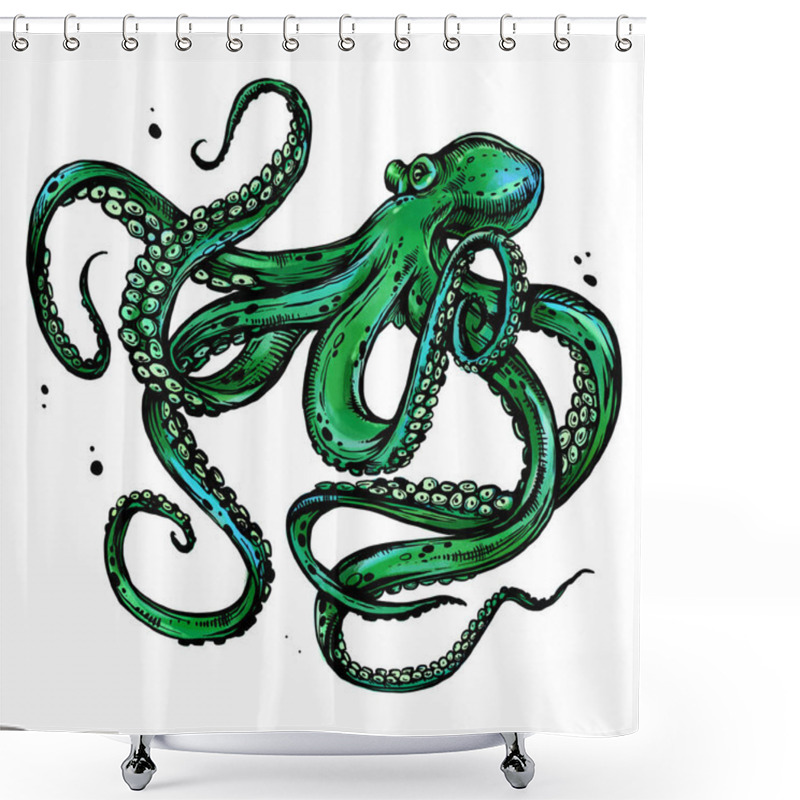 Personality  Octopus. Sea Poulpe, Devilfish With Tentacles Illustration Isolated On White Background Shower Curtains