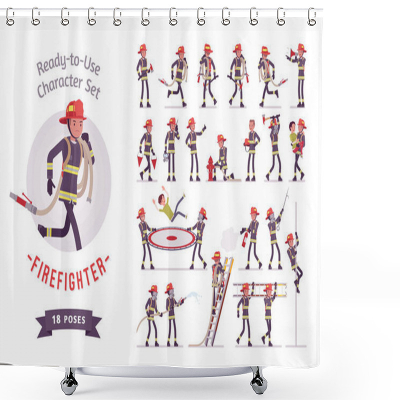 Personality  Male Firefighter Ready-to-use Character Set Shower Curtains