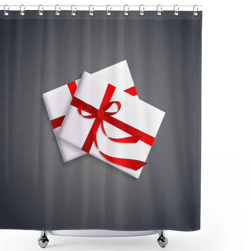 Personality  Vector Illustration Of Gift Boxes With Red Ribbon. Shower Curtains