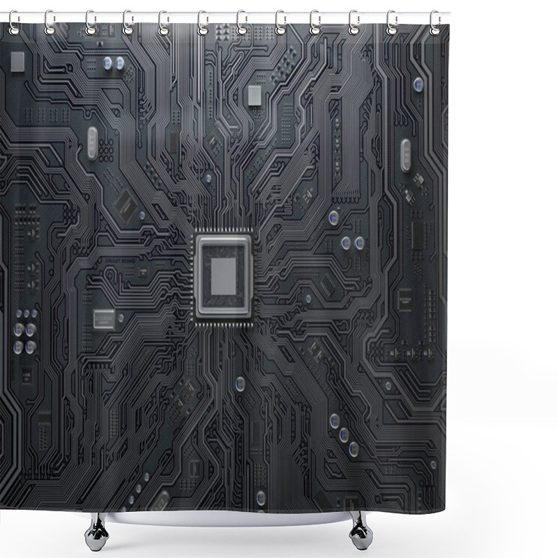 Personality  PU Chip On Circuit Board. Black Motherboard With Central Process Shower Curtains