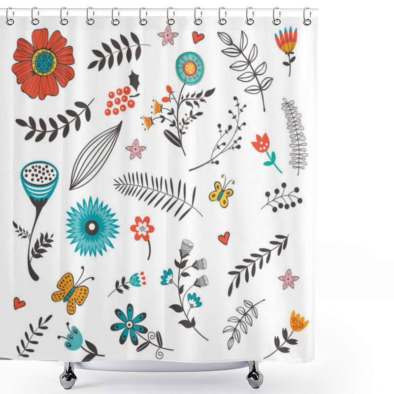 Personality  Elegant Collection With Flowers Leaves And Twigs Shower Curtains