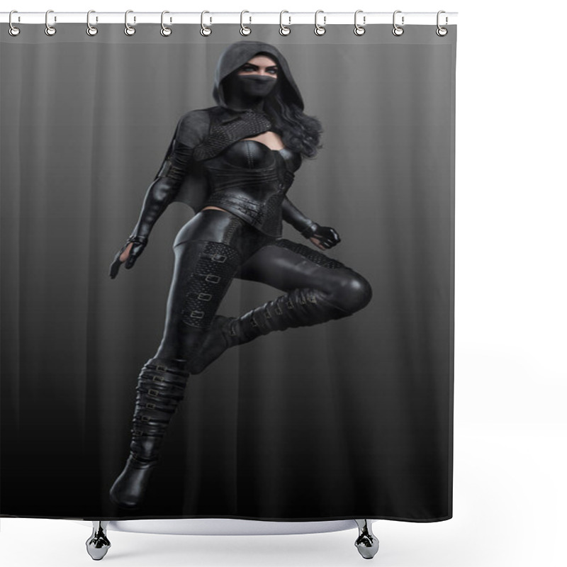 Personality  Hooded Rogue Or Assassin In Black Leather Shower Curtains