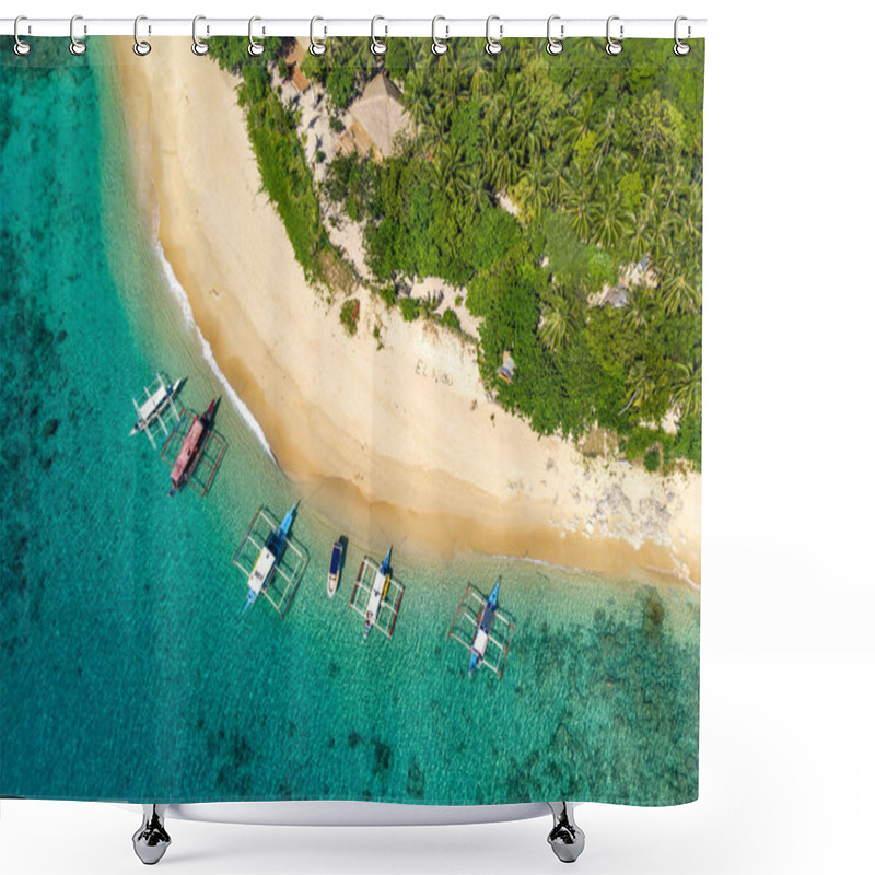 Personality  Aerial View Of Boats Near Seashore In Bacuit Archipelago, Philippiunes Shower Curtains