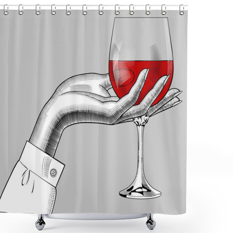 Personality  Woman's Hand Holding A Glass With Red Wine Shower Curtains