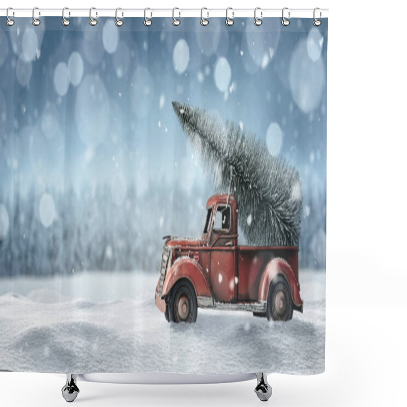 Personality  Old Red Toy Truck With Christmas Tree Loaded On The Back  Shower Curtains