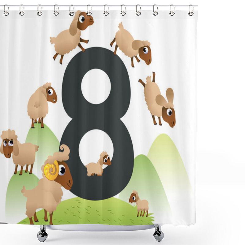 Personality  Collection Number For Kids: Farm Animals - Number 8, Sheeps Shower Curtains