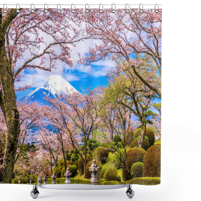 Personality  Peace Park And Mt. Fuji In Spring Shower Curtains