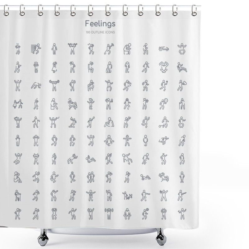 Personality  100 Feelings Outline Icons Set Such As Accomplished Human, Alive Human, Alone Human, Amazed Amazing Amused Angry Annoyed Shower Curtains