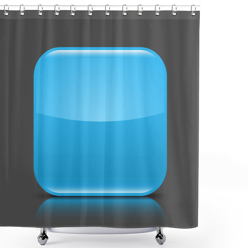 Personality  Blue Glossy Blank Web Button. Rounded Square Shape Icon With Black Shadow And Colored Reflection On Dark Gray Background. This Vector Illustration Created And Saved In 8 Eps Shower Curtains