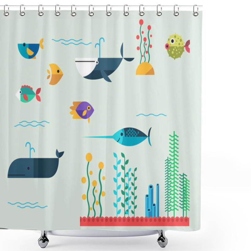 Personality  Set Of Marine Animals , Aquatic Animals Shower Curtains