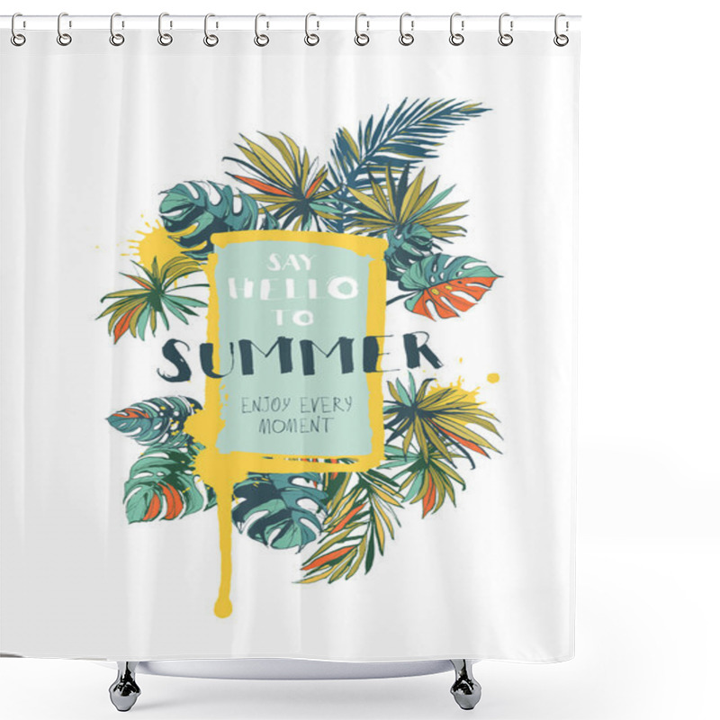 Personality  Vector Illustration Tropical Floral Summer Party Poster With Pal Shower Curtains