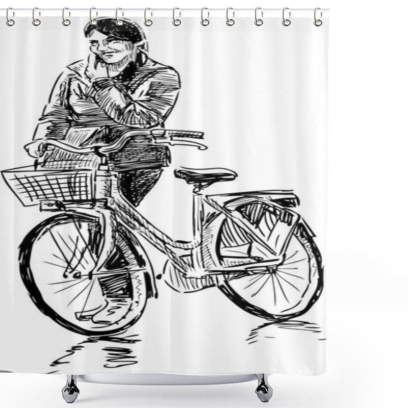 Personality  Girl With A Bicycle Shower Curtains