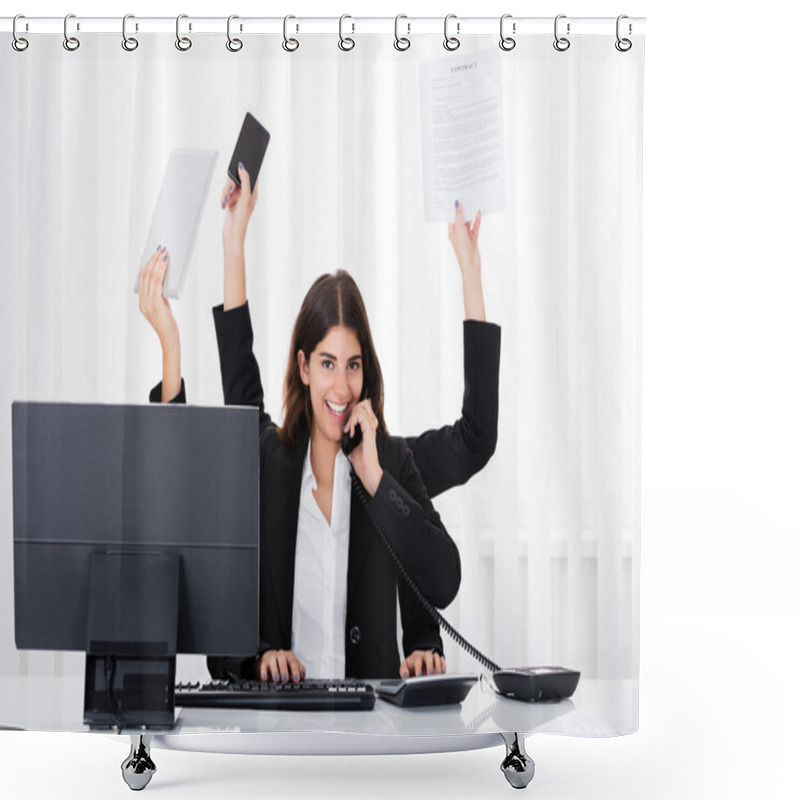 Personality  Busy Businesswoman Multitasking Shower Curtains