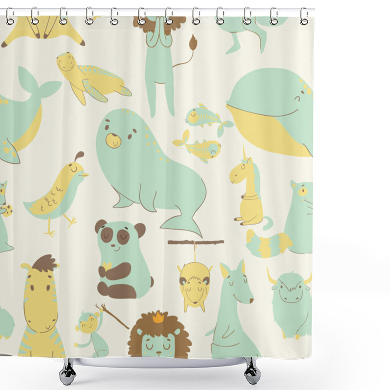 Personality  Childish Seamless Pattern With Animals Shower Curtains