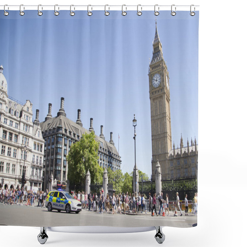 Personality  Police Car Driving Past Big Ben On Way To Incident Shower Curtains