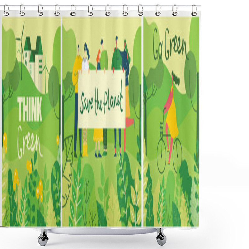 Personality  Vector Illustration Of Think Green Posters Set Shower Curtains