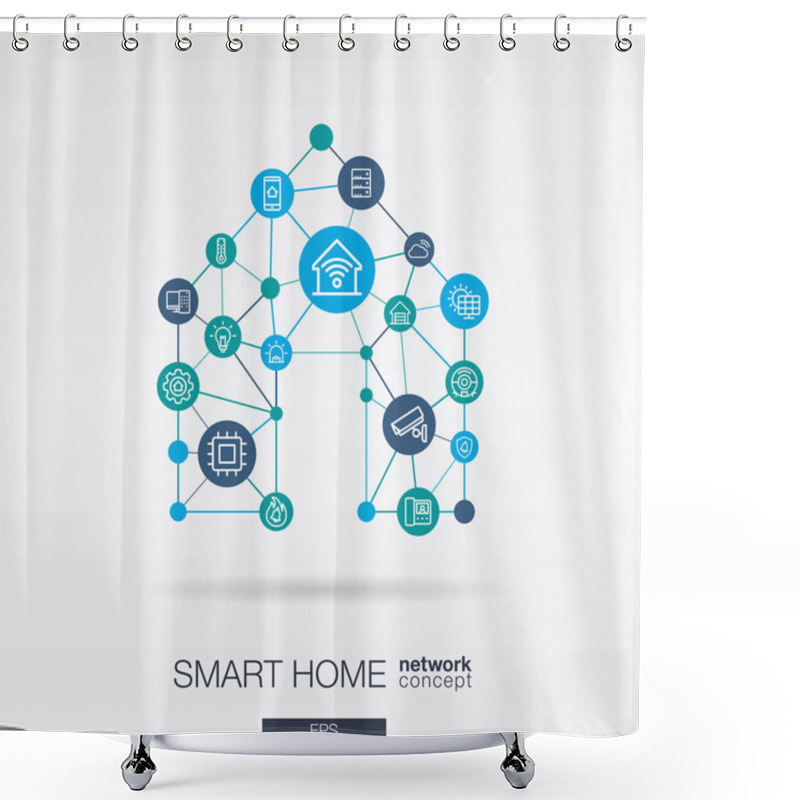 Personality  Vector Illustration Design Of Smart Home Integrated Thin Lines And Circles. Digital Neural Network Interact Concept.  Shower Curtains