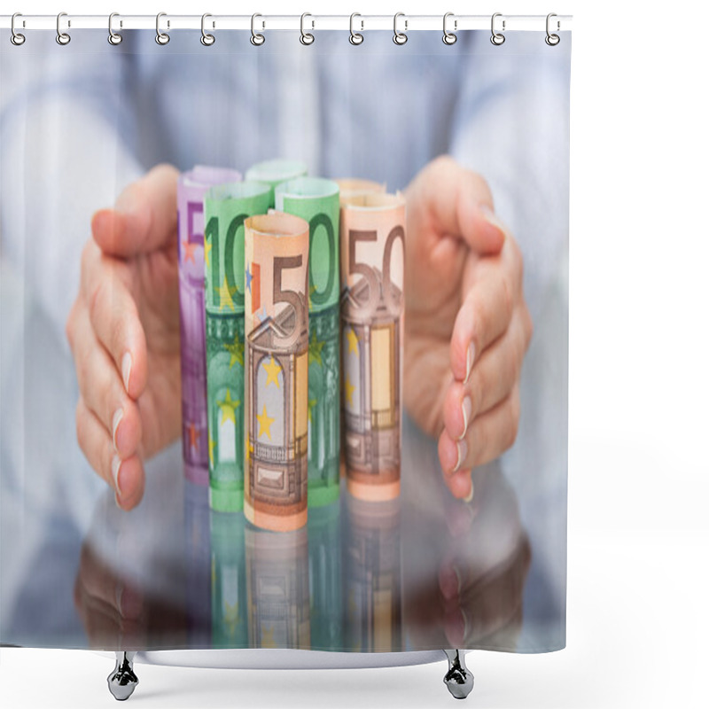 Personality  Hand Protecting Rolled Up Euro Banknote Shower Curtains