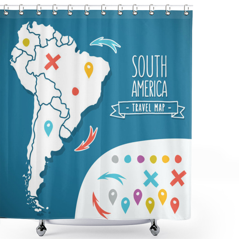 Personality  Hand Drawn South America Travel Map With Pins Vector Illustration Shower Curtains