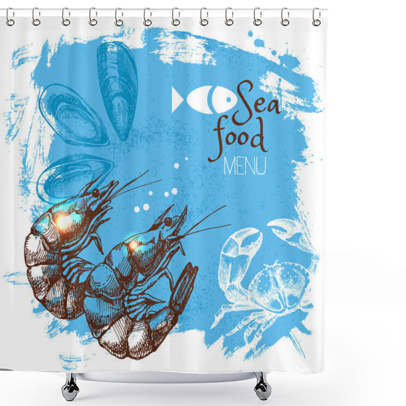 Personality  Hand Drawn Sketch Seafood Shower Curtains