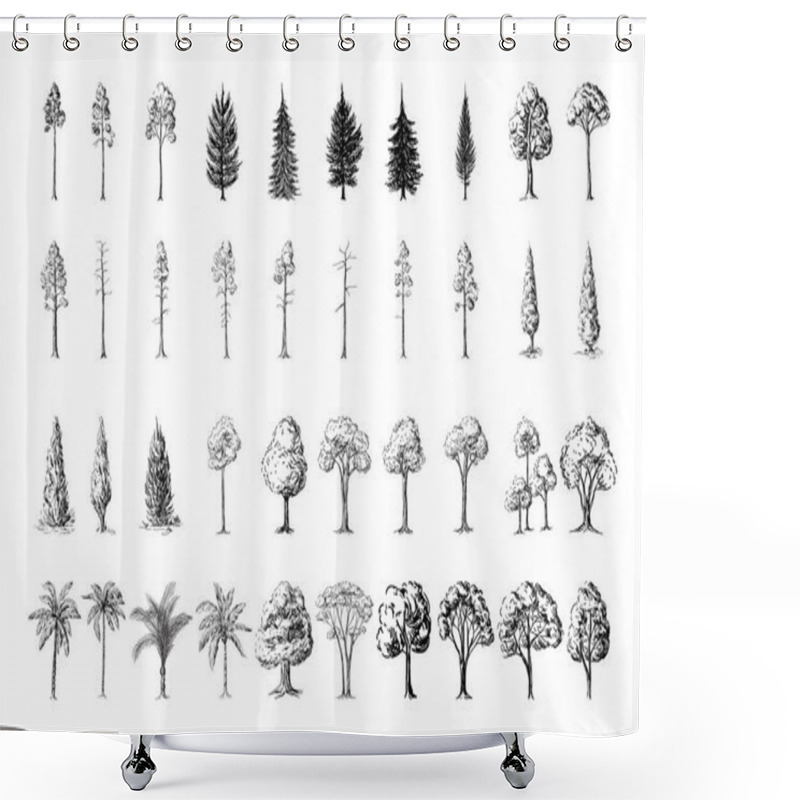 Personality  Silhoutte Of Trees On A White Background Shower Curtains