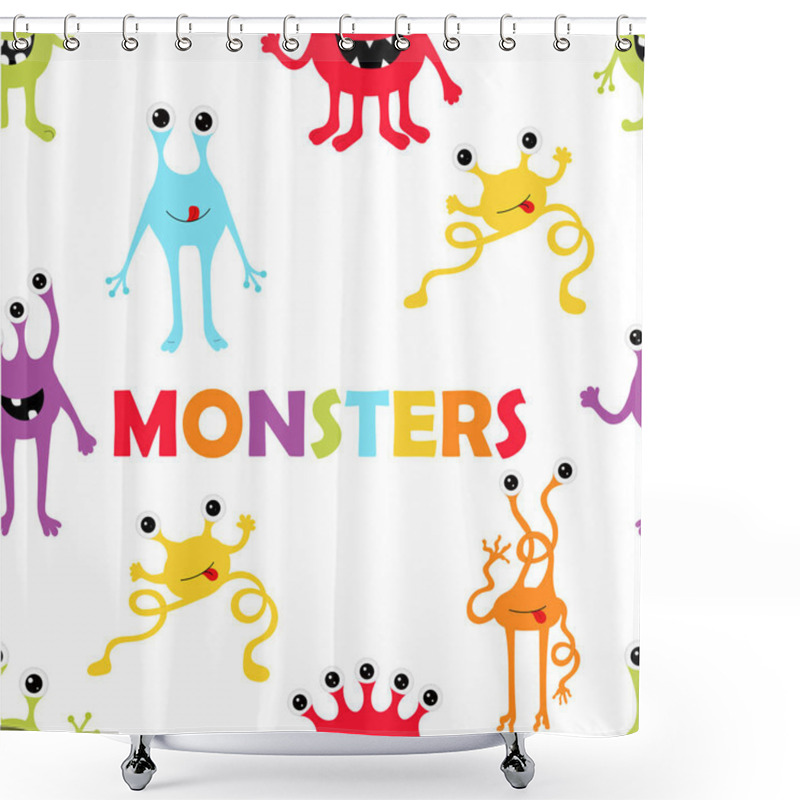 Personality  Seamless Pattern Of Cute Monsters On White Background. Vector Childish Funny Doodle Illustration. Shower Curtains