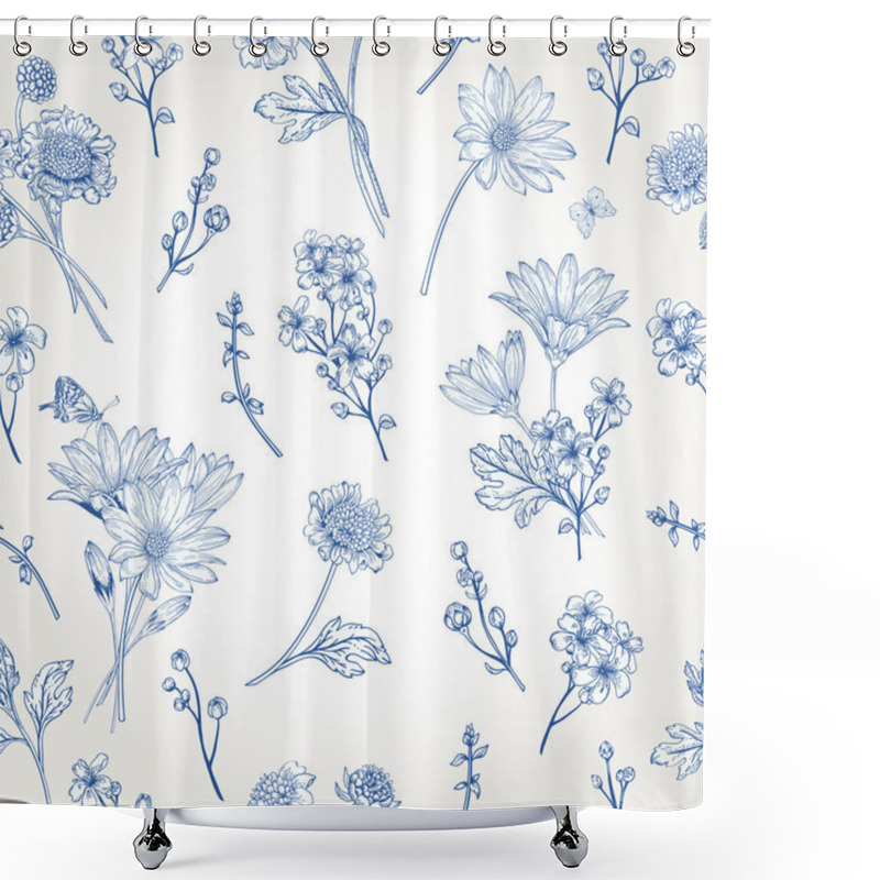 Personality  Pattern With Blue Flowers Shower Curtains