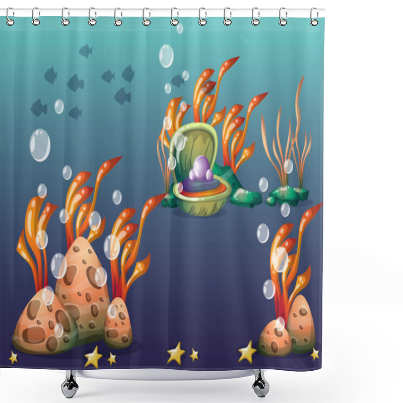 Personality  Cartoon Vector Underwater Objects With Separated Layers For Game Art And Animation Shower Curtains