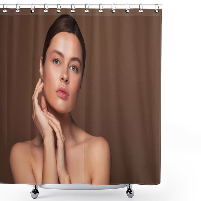 Personality  Pretty Woman With Bare Shoulders Looking At The Camera Shower Curtains