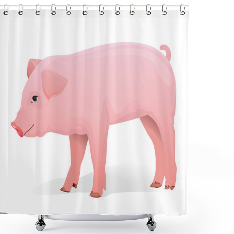 Personality  Realistic Pig Illustration Shower Curtains