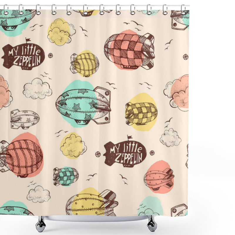 Personality  Seamless Pattern With Cute Little Airships Shower Curtains