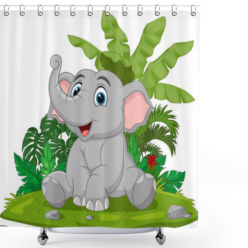 Personality  Vector Illustration Of Cartoon Baby Elephant Sitting In The Grass Shower Curtains