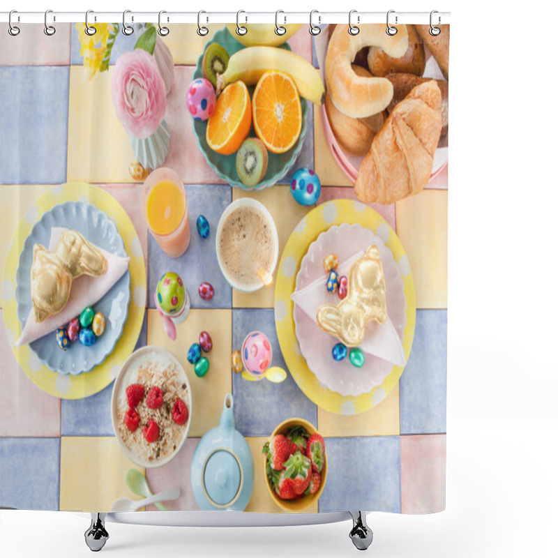 Personality  Cheerful Table Setting For Easter Breakfast Shower Curtains