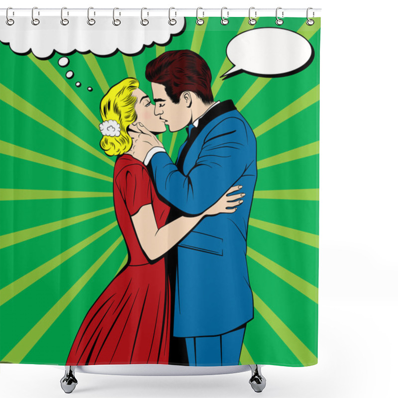 Personality  Vector Kissing Couple In The Pop Art Comics Style Shower Curtains