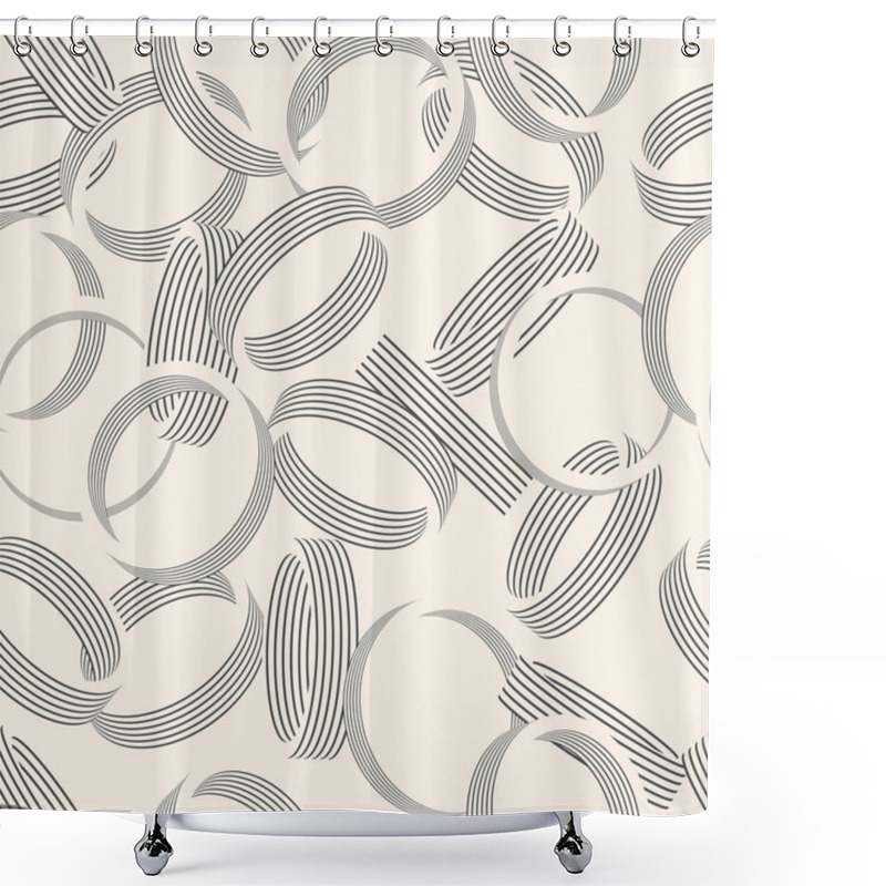 Personality  Scattered Striped Rings. Abstract Geometric Seamless Pattern. Vector Shower Curtains