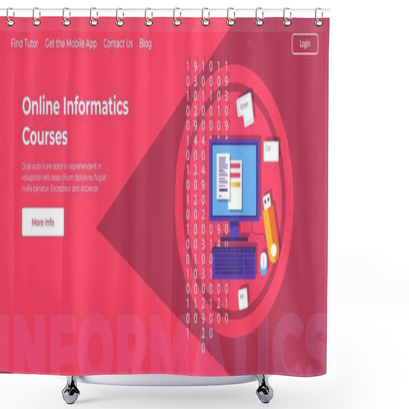 Personality  Informatics And Computer Technologies Courses, Lessons And Classes Online. Internet Remote Education, Learning How To Program And Code. Website Or Webpages Template, Landing Page Flat Vector Shower Curtains