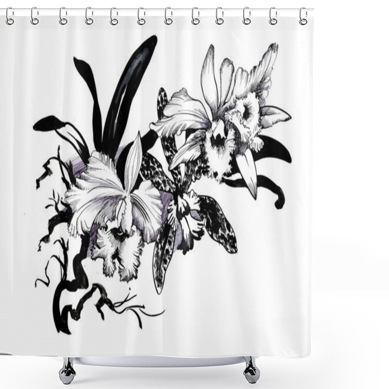 Personality  Sketch With Orchid Flowers Shower Curtains