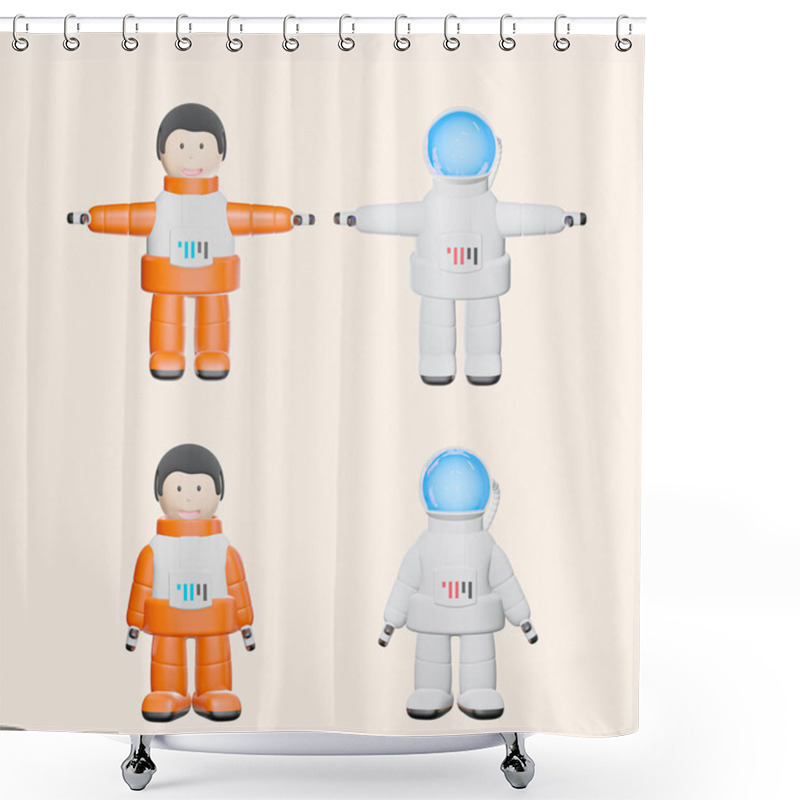 Personality  3D Cartoon Characters Astronaut Suit Isolate White Background, Galaxy, Space Exploration - 3D Render Shower Curtains