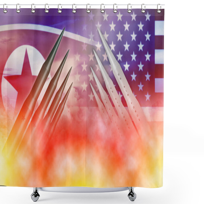 Personality  North Korean Lunch ICBM Missile Test Attack With US America  Shower Curtains