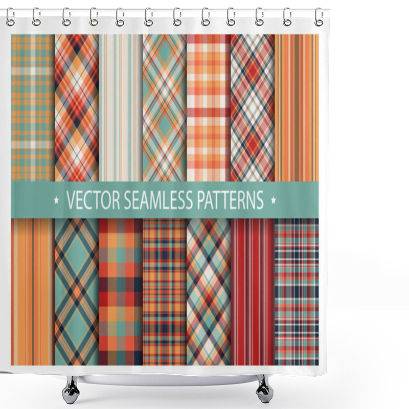 Personality  Tartan Set Pattern Seamless Plaid Vector. Geometric Background F Shower Curtains