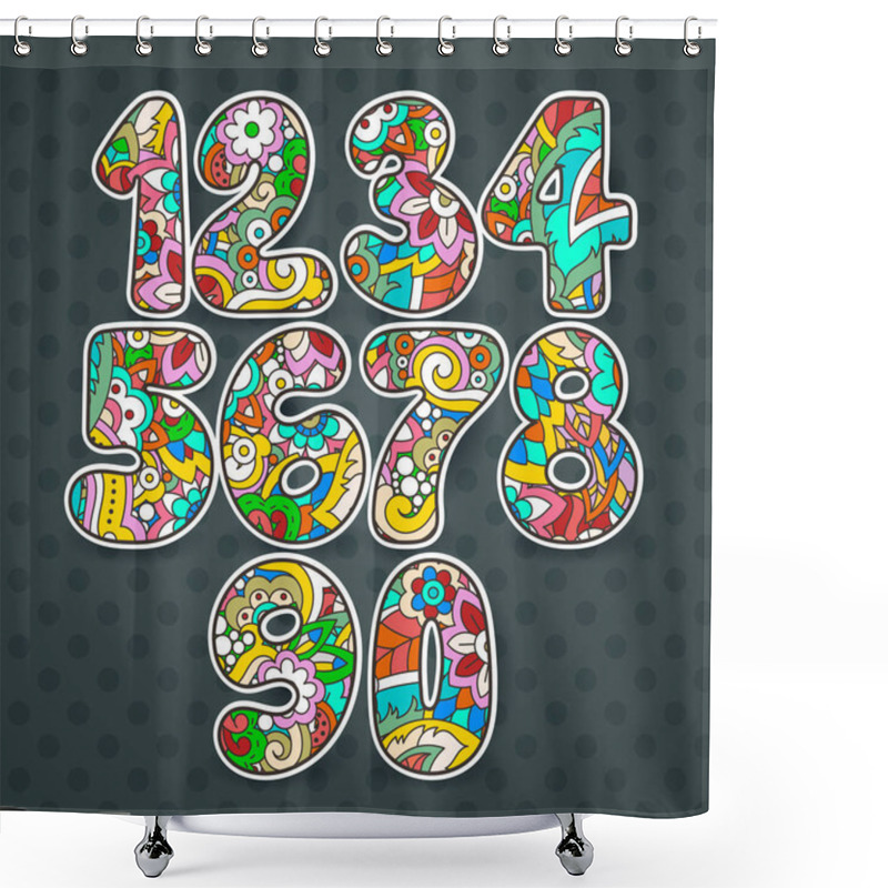 Personality  Set Of Patterned Hand Drawn Numbers. Funny Doodle Contour Math Signs Shower Curtains