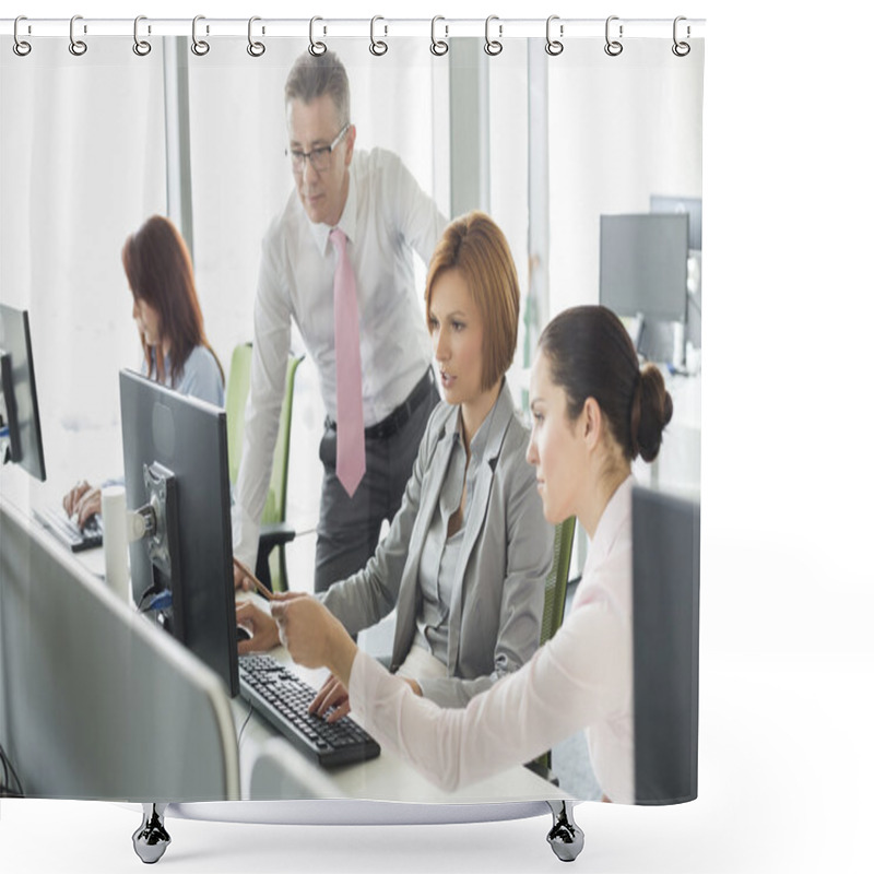 Personality  Business People Working On Computer Shower Curtains