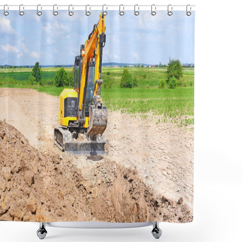 Personality  The Modern Excavator  Performs Excavation Work On The Construction Site  Shower Curtains