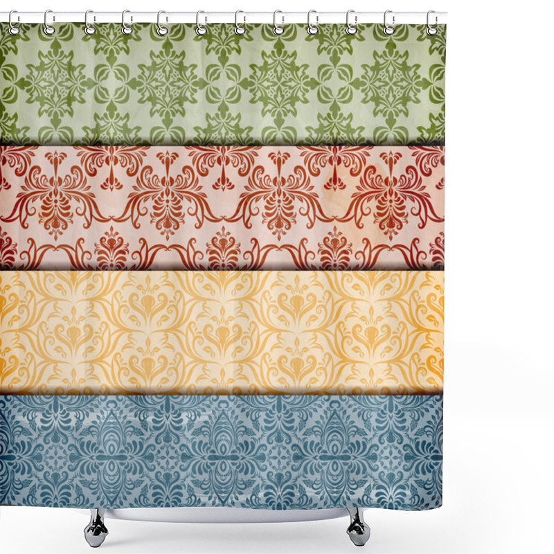 Personality  Vector Seamless Floral Borders On Crumpled Paper Texture Shower Curtains