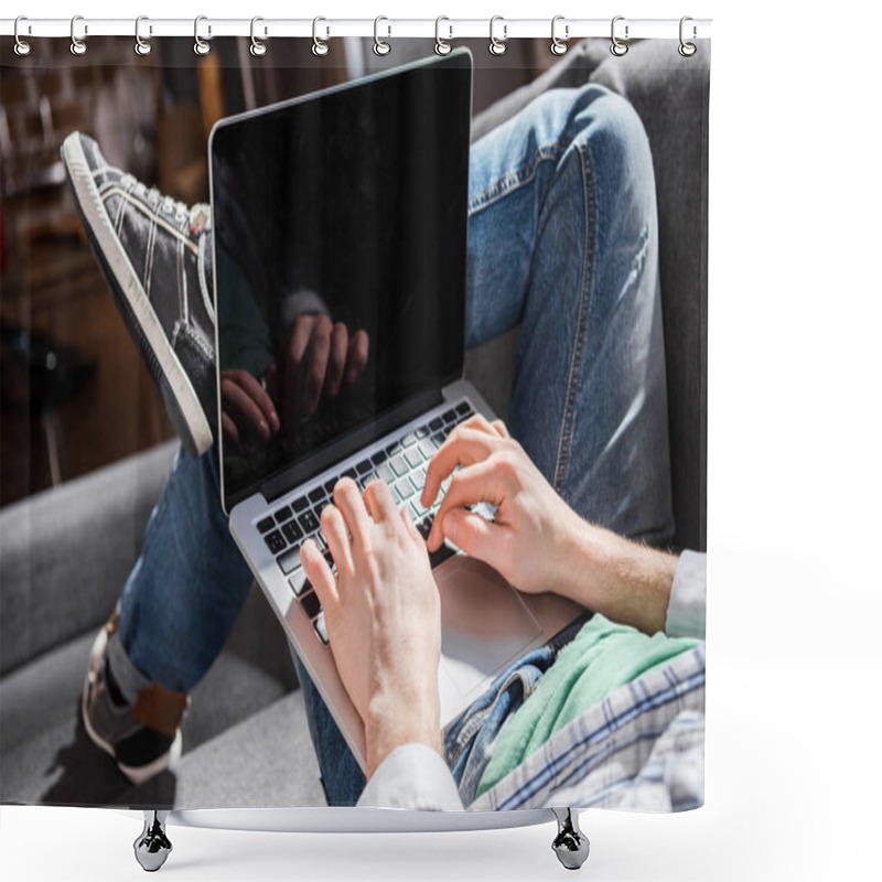 Personality  Man Using Laptop  Shower Curtains