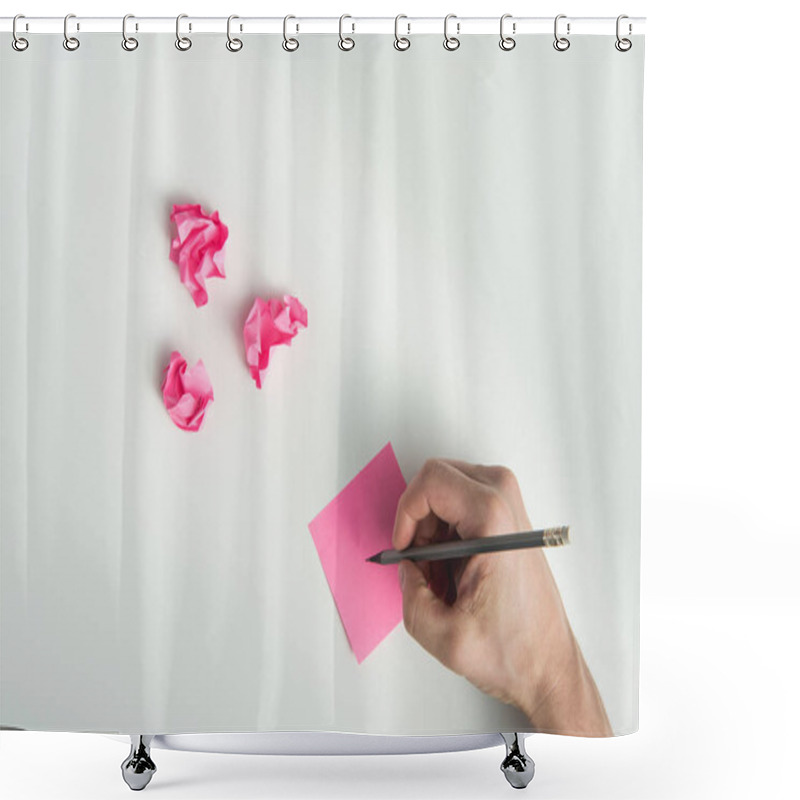 Personality  Hand Holding Pencil With Sticker Shower Curtains