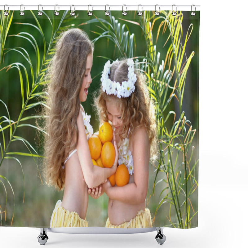 Personality  Portrait Of Two Girl In Tropical Style Shower Curtains