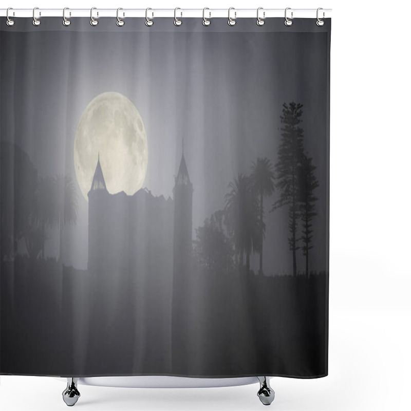 Personality  Creepy Mansion In A Foggy Full Moon Night Shower Curtains